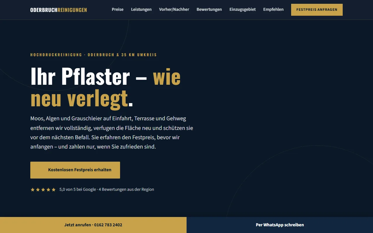 Startseite von oderbruchreinigungen.de am Laptop
